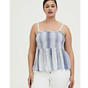 Blue Striped Gauze Smocked Cami